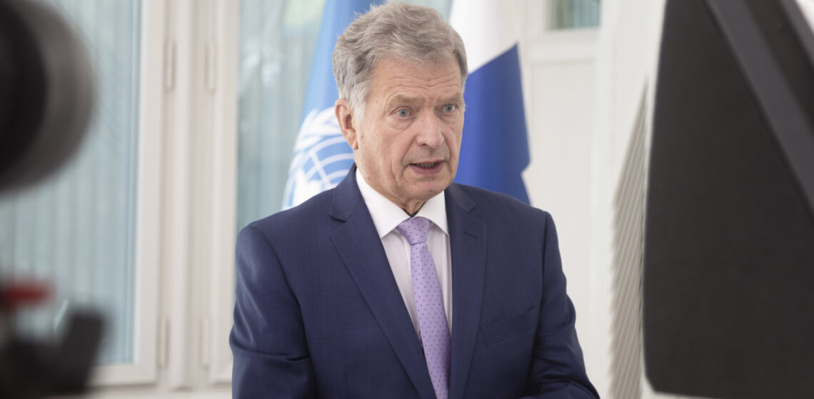 Republikens president Sauli Niinistö håller ett virtuellt anförande vid 25-årsjubileet av FN:s Pekingdeklaration om kvinnors rättigheter den 1 oktober 2020. Foto: Riikka Hietajärvi/Republikens presidents kansli