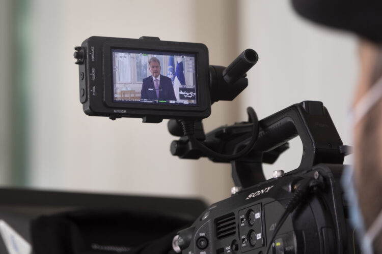 Republikens president Sauli Niinistö håller ett virtuellt anförande vid 25-årsjubileet av FN:s Pekingdeklaration om kvinnors rättigheter den 1 oktober 2020. Foto: Riikka Hietajärvi/Republikens presidents kansli