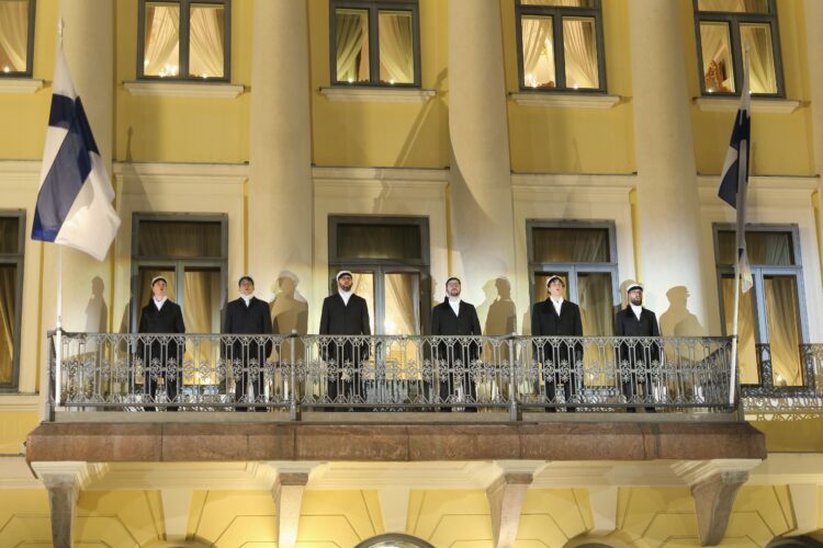 The YL Male Voice Choir performing on the balcony of the Presidential Palace at the Independence Day celebration. Photo: Juhani Kandell/Office of the President of the Republic