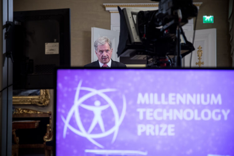 President of the Republic of Finland Sauli Niinistö presented the Millennium Technology Prize in a virtual award ceremony on 18 May 2021. Photo: Matti Porre/Office of the President of the Republic