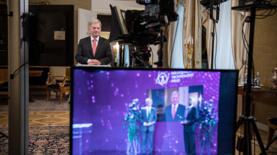 President of the Republic of Finland Sauli Niinistö presented the Millennium Technology Prize in a virtual award ceremony on 18 May 2021. Photo: Matti Porre/Office of the President of the Republic