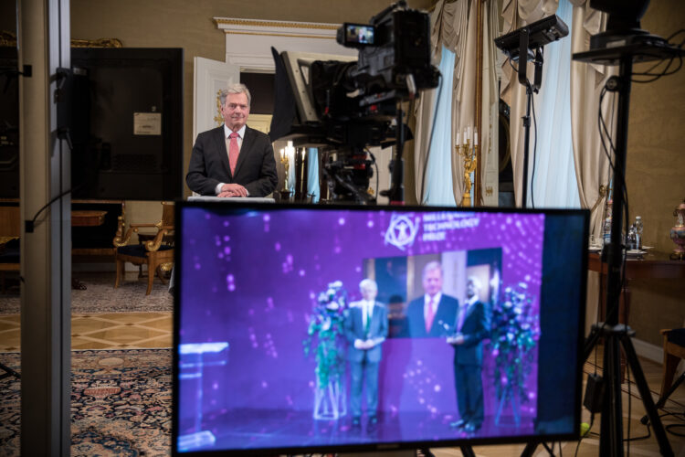 President of the Republic of Finland Sauli Niinistö presented the Millennium Technology Prize in a virtual award ceremony on 18 May 2021. Photo: Matti Porre/Office of the President of the Republic