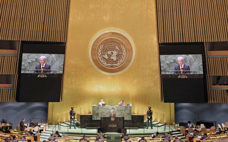 President Niinistö delivered Finland’s National Statement at the General Debate of the UN General Assembly. Photo: Satu Järveläinen/Permanent Mission of Finland to the United Nations