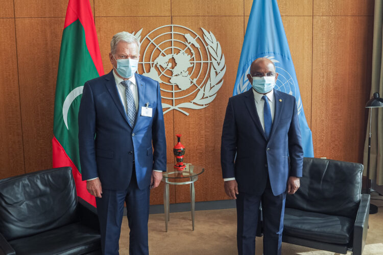 President Niinistö met with President of 76th session of United Nations General Assembly Abdulla Shahid in New York on 20 September 2021. Photo: Jouni Mölsä/The Office of the President of the Republic of Finland