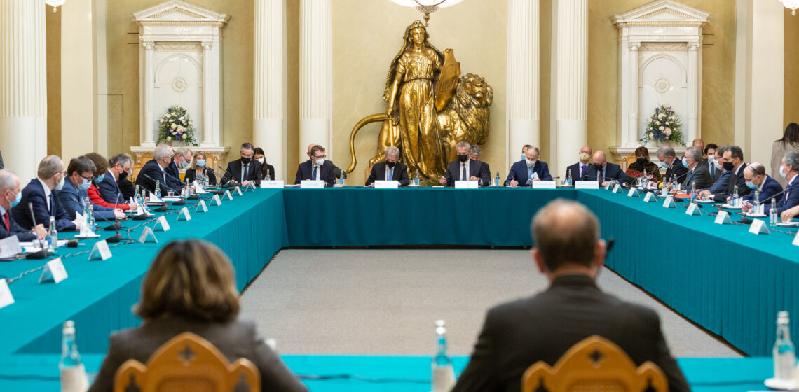 President Niinistö held discussions with the North Atlantic Council in the Hall of State of the Presidential Palace.
Photo: Matti Porre/Office of the President of the Republic of Finland