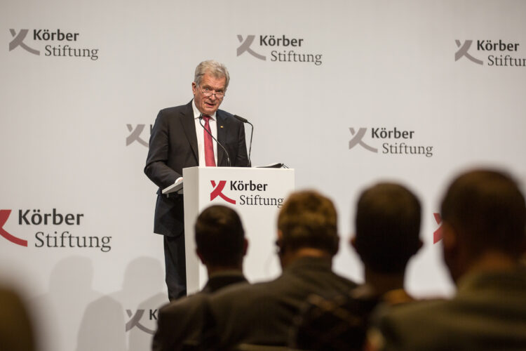 President Niinistö var huvudtalare vid ett seminarium som Körber-stiftelsen ordnade i Berlin med temat Helsingforsandan i en tid av stormaktskamp. Foto: Matti Porre/Republikens presidents kansli