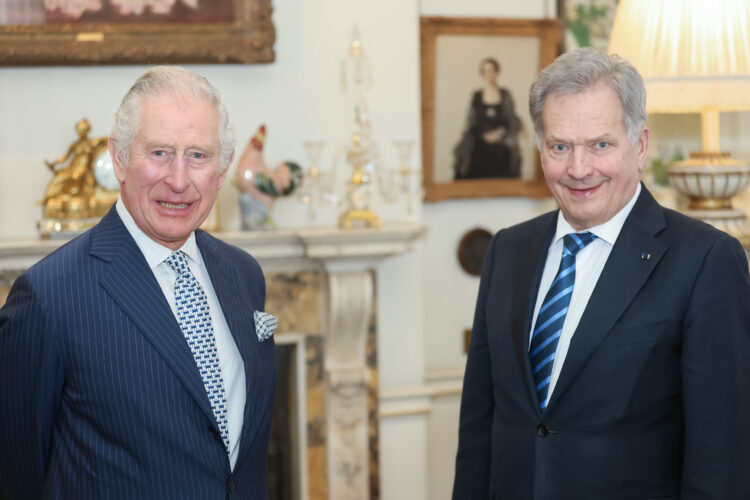 President of the Republic of Finland Sauli Niinistö met with His Royal Highness The Prince of Wales on 14 March 2022 at Clarence House. Photo: Jouni Mölsä/Office of the President of the Republic