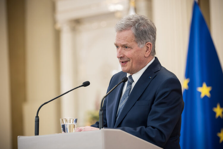 President of the Republic of Finland Sauli Niinistö and Prime Minister of Finland Sanna Marin held a joint press conference on Finland’s security policy decisions on Sunday, 15 May 2022 at the Presidential Palace. Photo: Matti Porre/Office of the President of the Republic of Finland