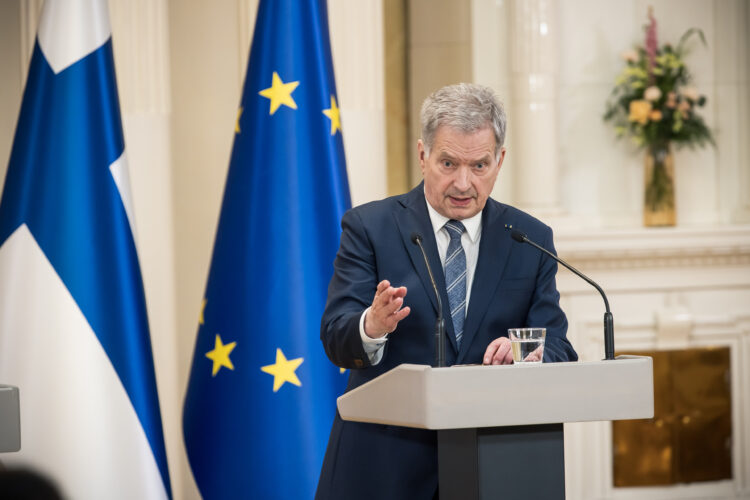 President of the Republic of Finland Sauli Niinistö and Prime Minister of Finland Sanna Marin held a joint press conference on Finland’s security policy decisions on Sunday, 15 May 2022 at the Presidential Palace. Photo: Matti Porre/Office of the President of the Republic of Finland