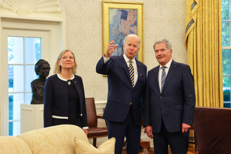 President of the Republic of Finland Sauli Niinistö met President of the United States Joseph R. Biden, together with Prime Minister of Sweden Magdalena Andersson, in the White house on Thursday, 19 May 2022. Photo: Riikka Hietajärvi/The Office of the President of the Republic of Finland