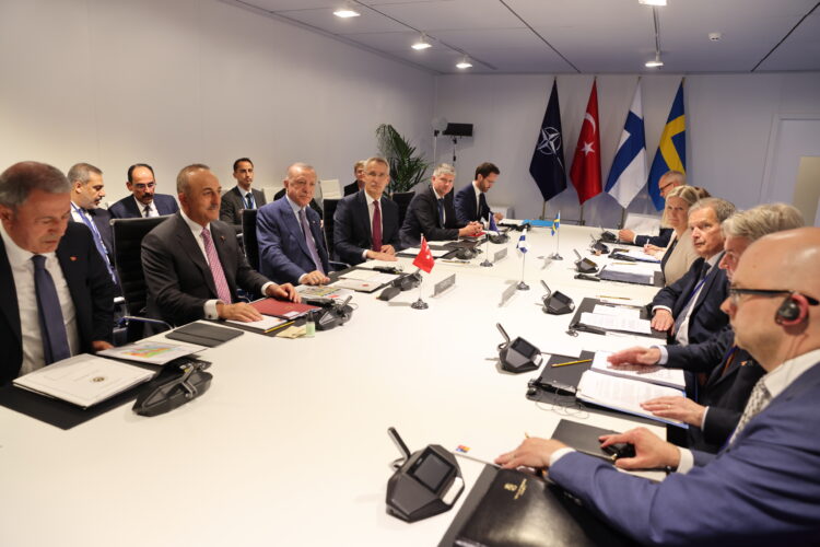 President Niinistö met the Turkish President Erdoğan, Swedish Prime Minister Andersson and NATO Secretary General Stoltenberg before the NATO summit. The meeting ended with Finland, Sweden and Türkiye signing a trilateral memorandum. Photo: Juhani Kandell/Office of the President of the Republic of Finland