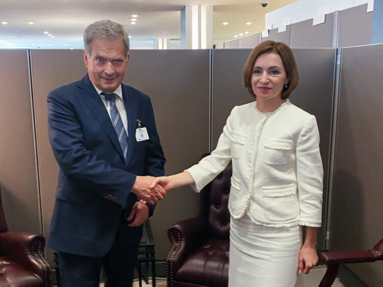 President Sauli Niinistö met with President of Moldova Maia Sandu at the UN General Assembly in New York on 20 September 2022. Photo: Ville Hukkanen/Office of the President of the Republic of Finland
