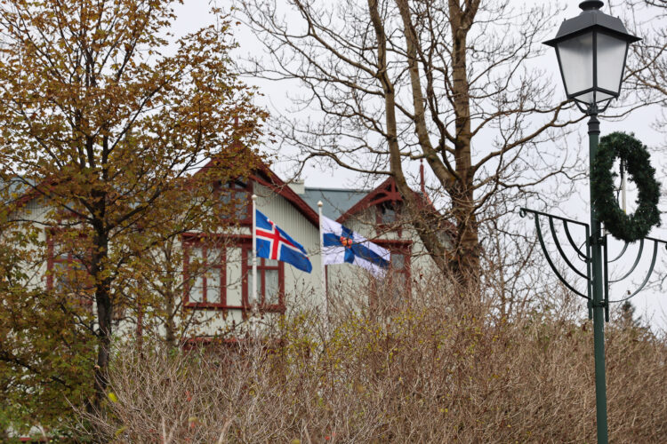 Suomen ja Islannin liput. Kuva: Riikka Hietajärvi/Tasavallan presidentin kanslia