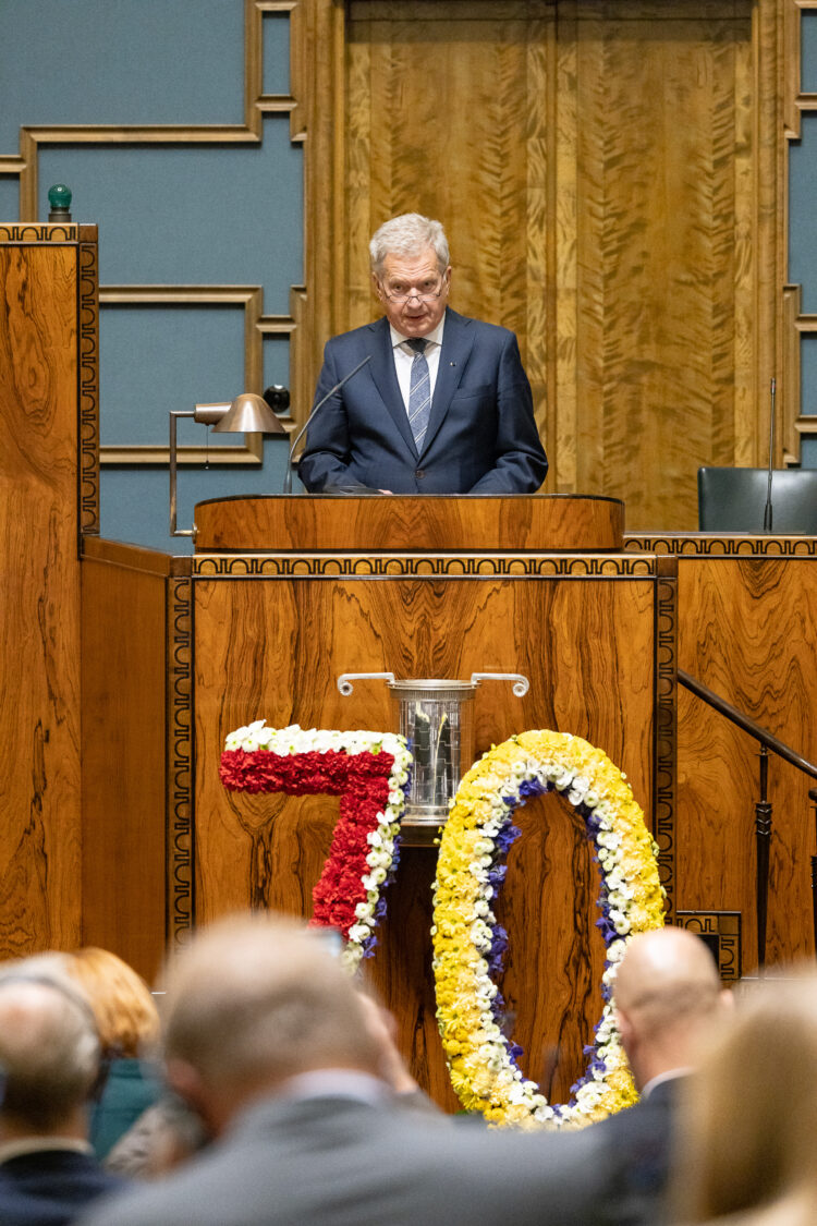 Republikens president Sauli Niinistö var gästtalare vid Nordiska rådets 74:e session i Riksdagshuset tisdagen den 1 november 2022. Foto: Hanne Salonen/Riksdagen