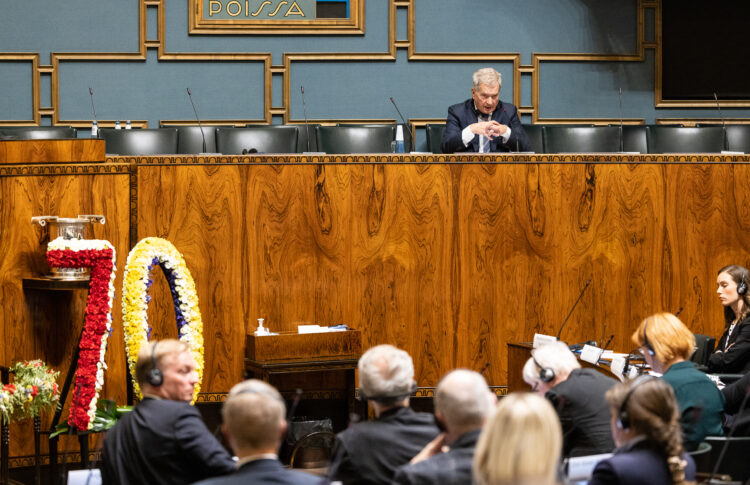 Diskussion i riksdagen efter presidentens tal. Foto: Hanne Salonen/Riksdagen