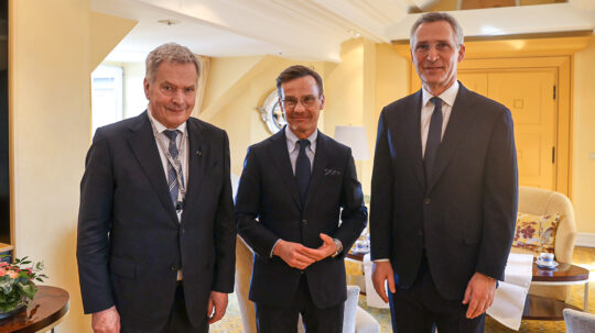 President Niinistö met with Prime Minister of Sweden Ulf Kristersson and NATO Secretary General Jens Stoltenberg. Photo: Riikka Hietajärvi/Office of the President of the Republic of Finland