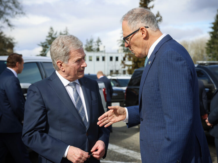 President Niinistö och delstaten Washingtons guvernör Jay Inslee. Foto: Riikka Hietajärvi/Republikens presidents kansli