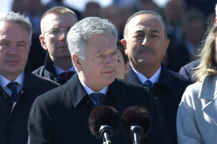 President of the Republic of Finland Sauli Niinistö at the flag raising ceremony to celebrate Finland's NATO membership. Photo: NATO