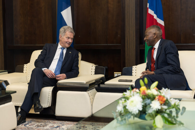 President Sauli Niinistö met with Speaker of the National Assembly of Namibia Peter Hitjitevi Katjavivi on Friday 28 April 2023 in Windhoek. Photo: Matti Porre/Office of the President of the Republic of Finland