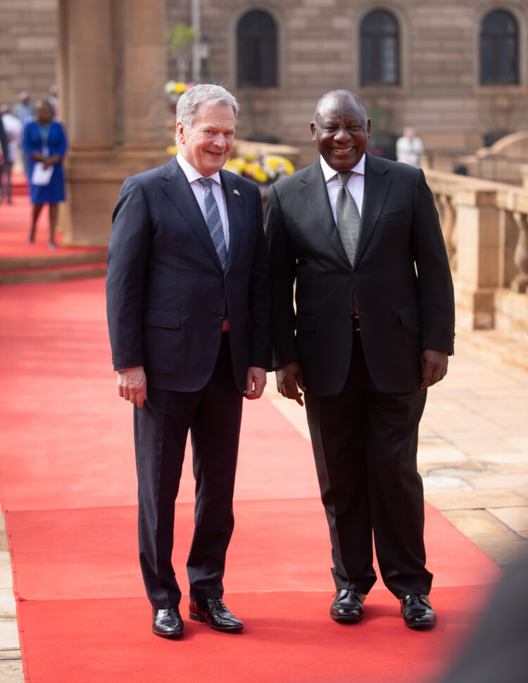 Etelä-Afrikan presidentti Cyril Ramaphosa ja presidentti Sauli Niinistö. Kuva: Matti Porre/Tasavallan presidentin kanslia