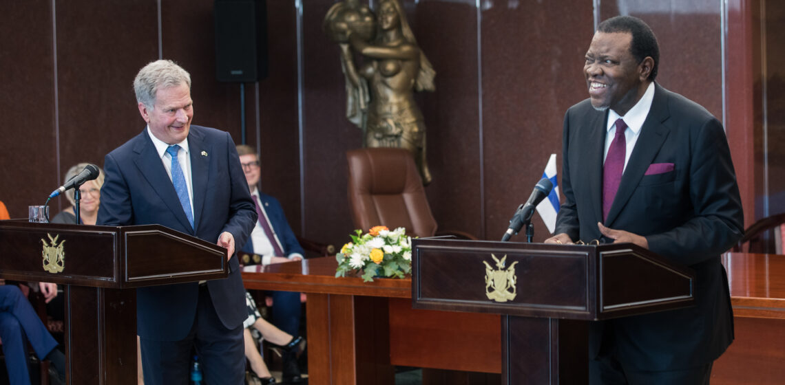 The Presidents of Finland and Namibia at the joint press conference. Photo: Matti Porre/Office of the President of the Republic of Finland