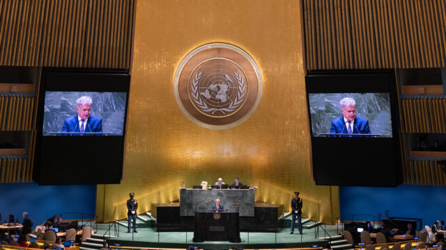 Presidentti Niinistö puhui YK:n yleiskokouksessa keskiviikkona 20. syyskuuta. Kuva: Agaton Strom/Suomen YK-edustusto