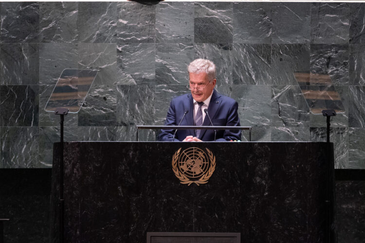 President Niinistö speaks at the UN General Assembly on 20 September 2023. Photo: Agaton Strom/Permanent Mission of Finland to the United Nations