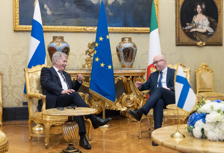 President Niinistö met with Lorenzo Fontana, President of the Italian Chamber of Deputies, in Rome on 23 October 2023. Photo: Riikka Hietajärvi/Office of the President of the Republic of Finland