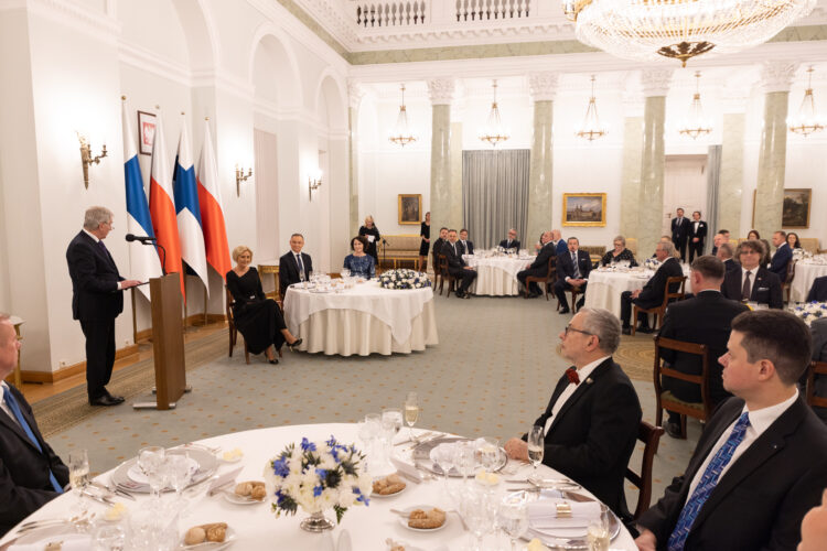 President of Poland Andrzej Duda and his spouse Agata Kornhauser-Duda hosted a dinner at the Presidential Palace in Warsaw on 20 November 2023. Photo: Matti Porre/Office of the President of the Republic of Finland