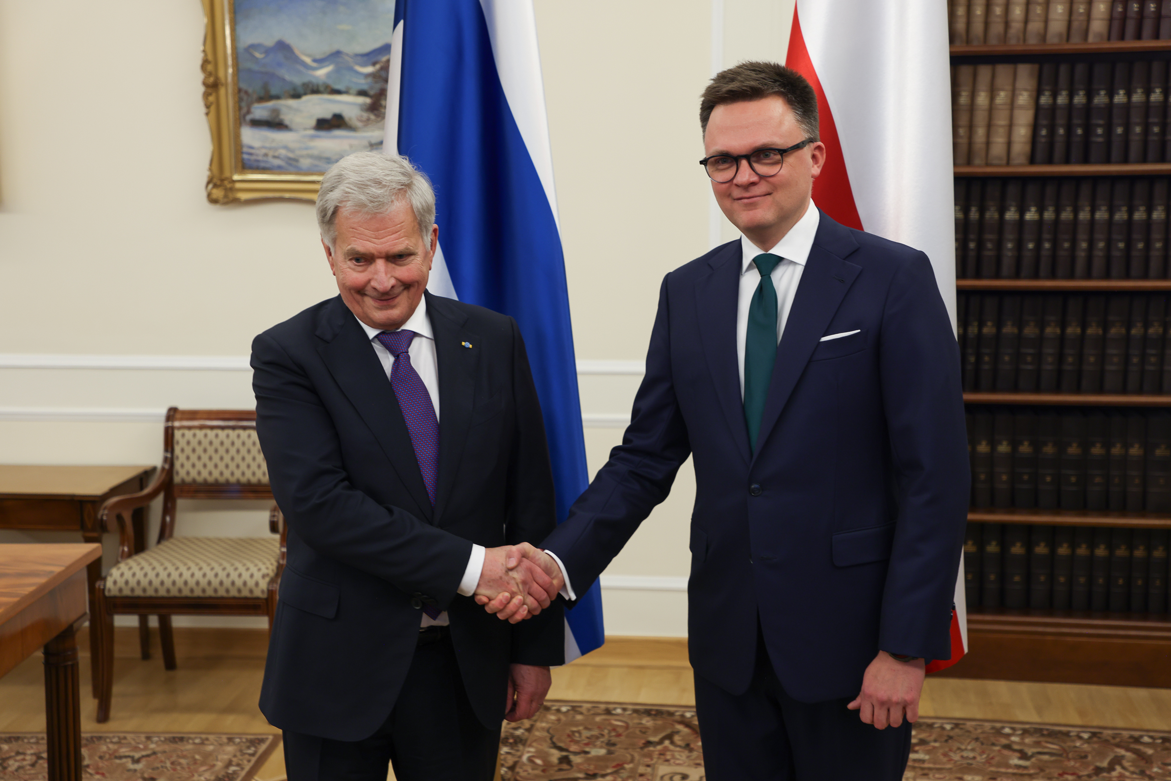 President Niinistö träffade Szymon Hołownia, talman i det polska parlamentet, Sejmen, i Warszawa den 20 november 2023. Foto: Matti Porre/Republikens presidents kansli