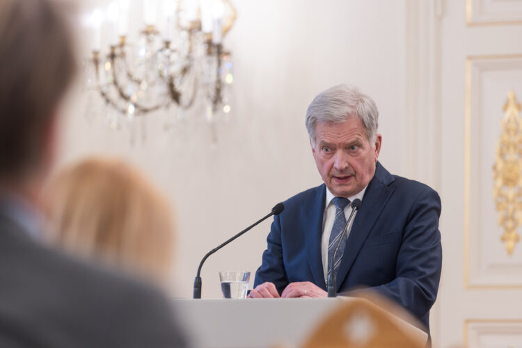 Tasavallan presidentti Sauli Niinistö piti viimeisen lehdistötilaisuutensa Presidentinlinnassa torstaina 29. helmikuuta 2024. Kuva: Matti Porre/Tasavallan presidentin kanslia
