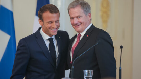 Presidentti Niinistön ja presidentti Macronin yhteinen tiedotustilaisuus. Kuva: Juhani Kandell/Tasavallan presidentin kanslia | The joint press conference of President Sauli Niinistö and President Emmanuel Macron. Official visit of President of France Emmanuel Macron and his spouse Brigitte Macron to Finland on 29–30 August 2018. Photo: Juhani Kandell/Office of the President of the Republic of Finland  