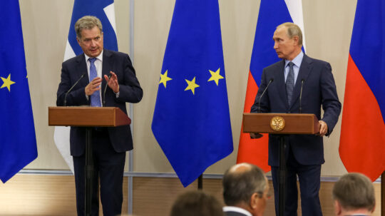 Keskustelujen jälkeen presidentit Niinistö ja Putin pitivät yhteisen lehdistötilaisuuden. | Following the discussions, President Niinistö and President Putin held a joint press conference. 

Photo: Matti Porre/Office of the President of the Republic of Finland | Matti Porre/Tasavallan presidentin kanslia