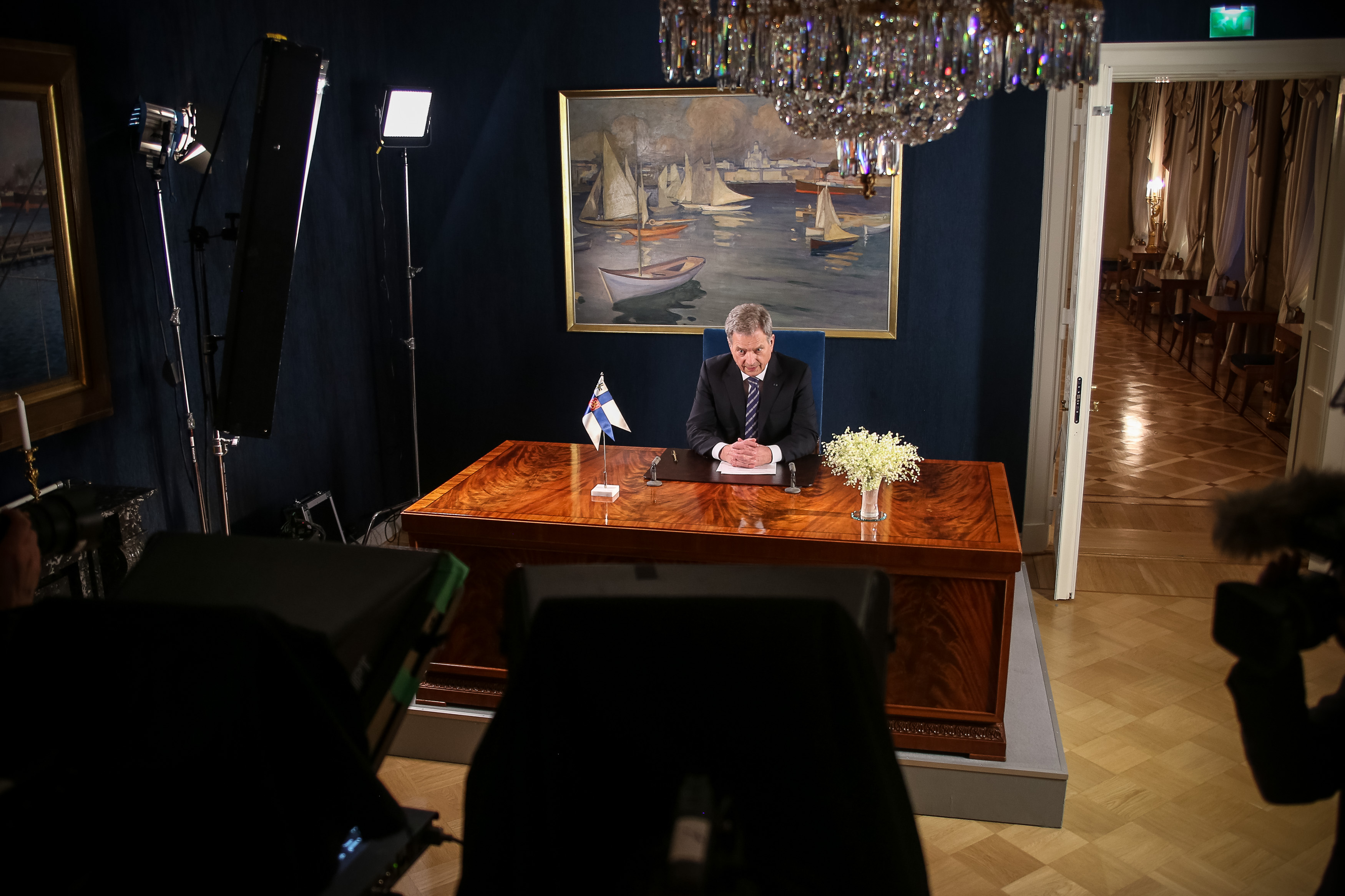 Tasavallan presidentti Sauli Niinistö pitämässä uudenvuodenpuhetta 2018. Kuva: Matti Porre/Tasavallan presidentin kanslia
