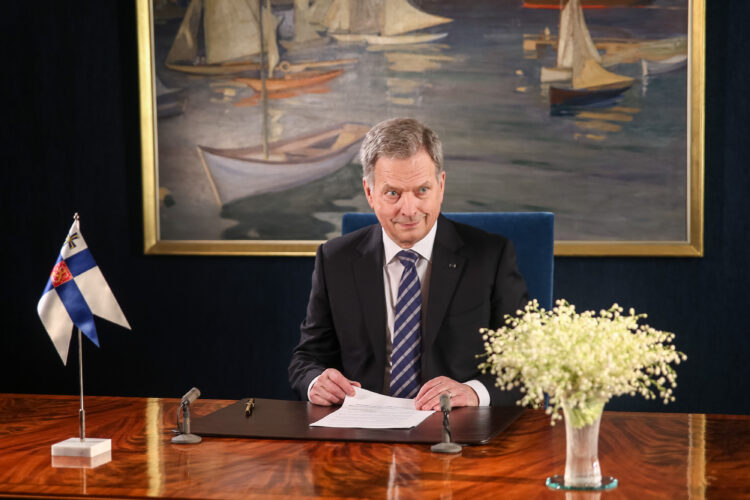 Tasavallan presidentti Sauli Niinistö pitämässä uudenvuodenpuhetta 2018. Kuva: Matti Porre/Tasavallan presidentin kanslia