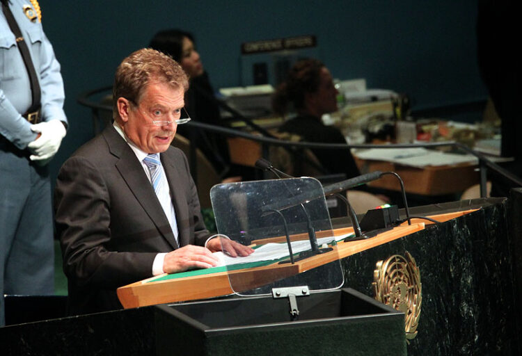  Tasavallan presidentti Sauli Niinistö puhui YK:n yleiskokouksessa New Yorkissa tiistaina 25. syyskuuta 2012. Copyright © Tasavallan presidentin kanslia            