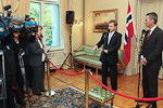  Presidentti Sauli Niinistö ja Norjan pääministeri Jens Stoltenberg lehdistötilaisuudessa Oslossa 10. lokakuuta 2012. Copyright © Tasavallan presidentin kanslia 