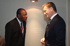  Guinean President Alpha Condé and President Niinistö having a conversation in Davos. Copyright © Office of the President of the Republic of Finland 