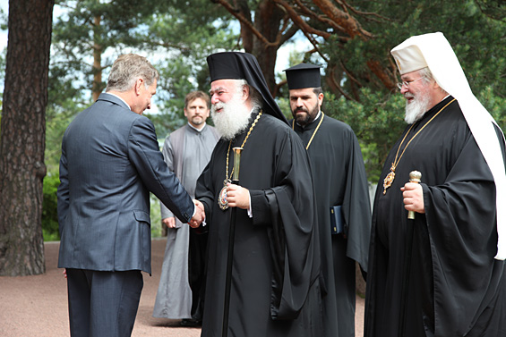 Presidentti Niinistö otti vastaan patriarkka Teodoros II:n Kultarannassa. Kuva: Tasavallan presidentin kanslia.