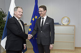   Presidentti Niinistö ja EU-komission varapuheenjohtaja Jyrki Katainen Brysselissä 21.1.2015. Kuva: Lehtikuva
