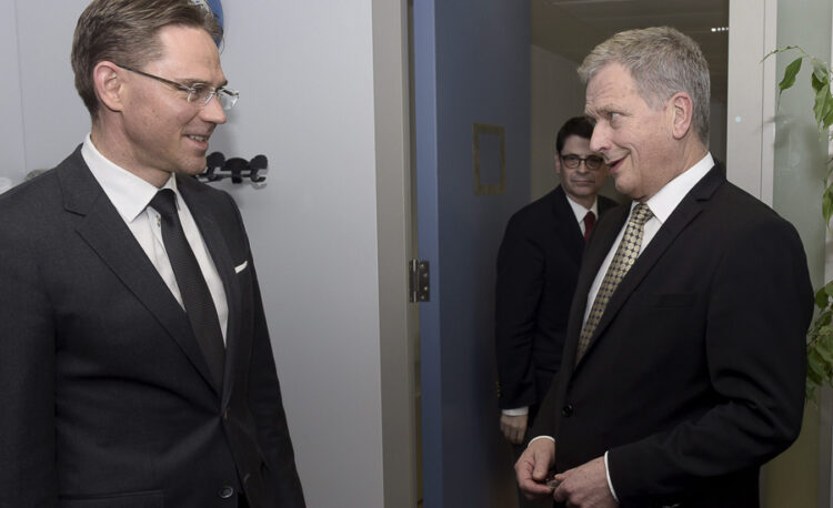  Presidentti Niinistö ja EU-komission varapuheenjohtaja Jyrki Katainen Brysselissä 21.1.2015. Kuva: Lehtikuva 