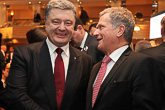  President Sauli Niinistö och Ukrainas president Petro Porosjenko träffades den 7 februari. Foto: Republikens presidents kansli 