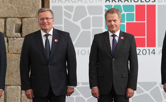 Polens president Bronisław Komorowski och president Sauli Niinistö i ett möte för de europeiska presidenterna i Braga i Portugal i september 2014. Copyright © Republikens presidents kansli
