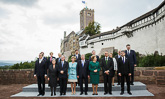 The European presidents pictured together in front of Wartburg Castle.