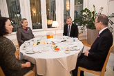  President Sauli Niinistö and his spouse Jenni Haukio received Ban Ki-moon, Secretary-General of the UN, and his wife Ban Soon-taek at Mäntyniemi and welcomed them to breakfast. 