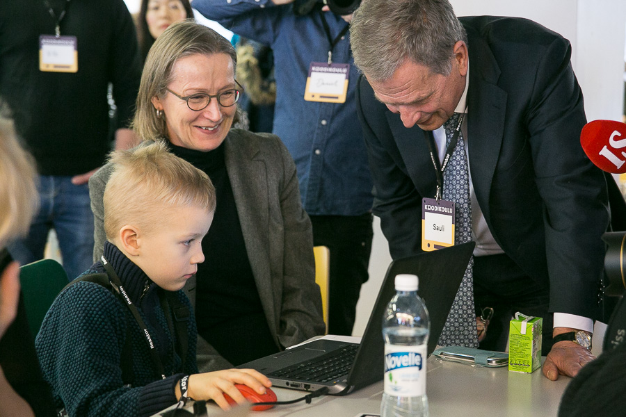Onni Everi, 5, came to the Code School from Kirkkonummi with his grandmother, Sari Maaskola. Copyright © Office of the President of the Republic of Finland