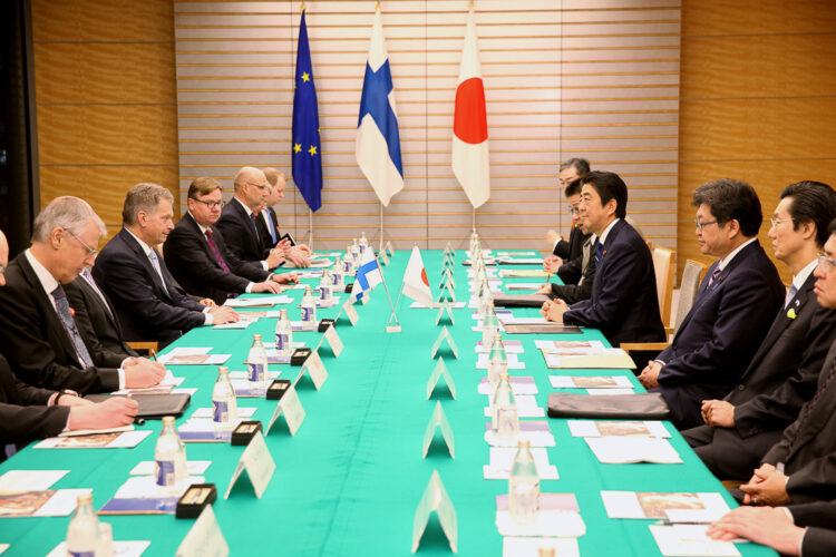  Official discussions with Prime Minister Abe. Finland and Japan are building a new strategic partnership, including closer cooperation in terms of political ties and in the areas of the economy, science and technology, education and equality, as well as Arctic issues. opyright © Office of the President of the Republic of Finland 