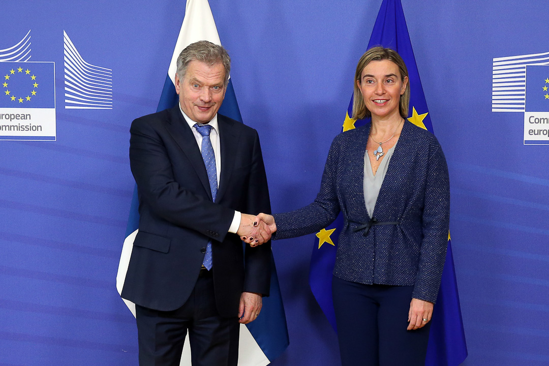 President Niinistö och Europeiska unionens höga representant för utrikes frågor och säkerhetspolitik Federica Mogherini. Foto: EU/Francois Walschaerts