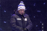  Presidentti Niinistö esitti tervehdyksensä Lahden MM-hiihtojen avajaisissa 22. helmikuuta. Kuva: Yle webstream