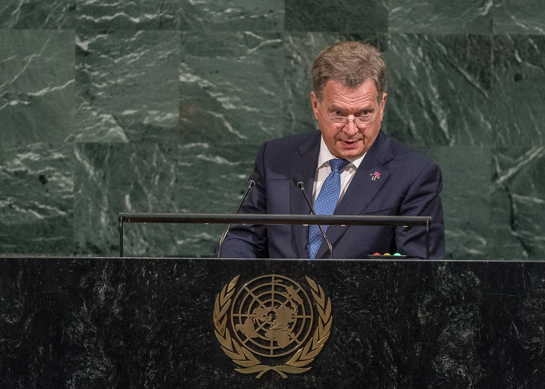 Presidentti Sauli Niinistö puhui YK:n 72. yleiskokouksessa. Kuva: UN Photo/Cia Pak